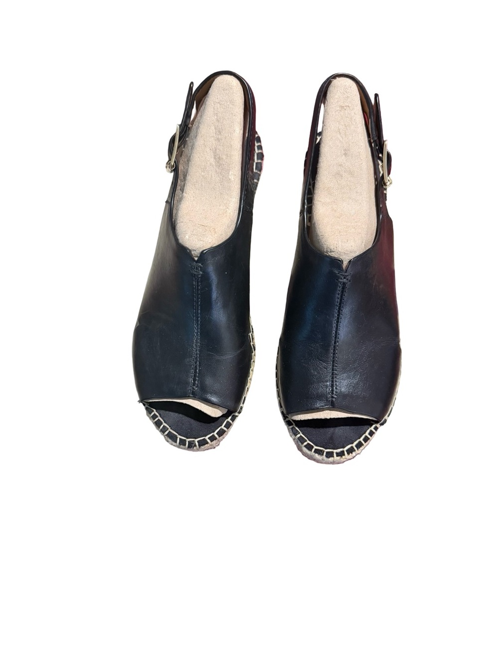 Clarks Black Leather Open-Toe Slingback Espadrille